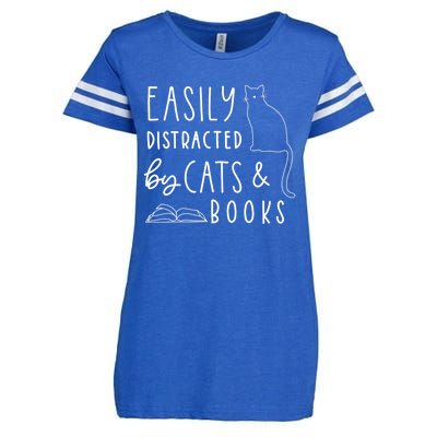 Easily Distracted Cats And Books Funny Gift For Cat Lovers Enza Ladies Jersey Football T-Shirt