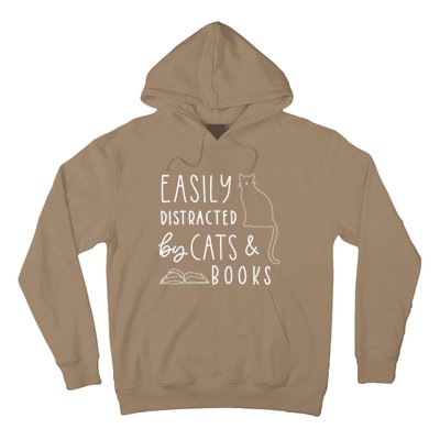 Easily Distracted Cats And Books Funny Gift For Cat Lovers Hoodie