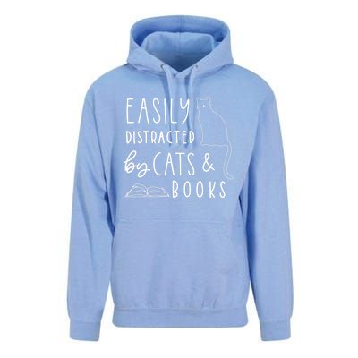 Easily Distracted Cats And Books Funny Gift For Cat Lovers Unisex Surf Hoodie