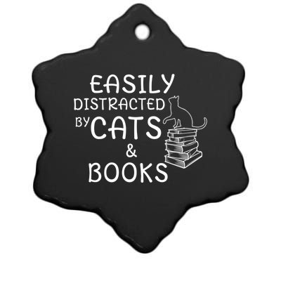 Easily Distracted Cats And Books Cool Gift Ceramic Star Ornament