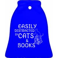 Easily Distracted Cats And Books Cool Gift Ceramic Bell Ornament