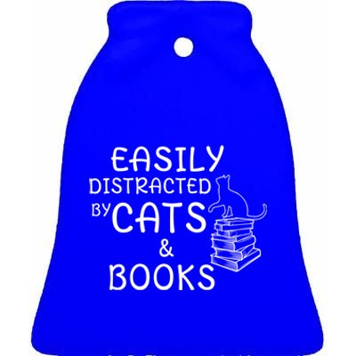 Easily Distracted Cats And Books Cool Gift Ceramic Bell Ornament