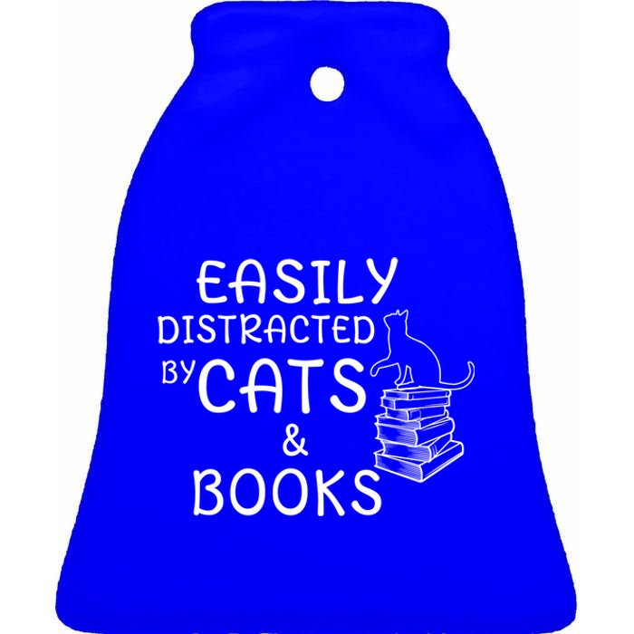 Easily Distracted Cats And Books Cool Gift Ceramic Bell Ornament