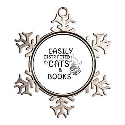 Easily Distracted Cats And Books Cool Gift Metallic Star Ornament