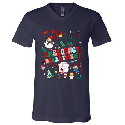 Emergency Department Christmas Ed Tech Nurse Snowman Xmas V-Neck T-Shirt