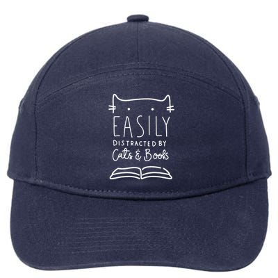 Easily Distracted Cats And Books Funny Gift For Cat Lovers 7-Panel Snapback Hat