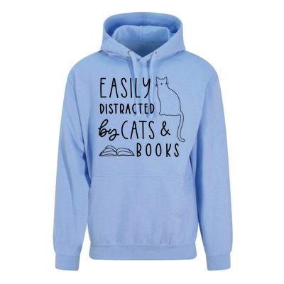 Easily Distracted Cats And Books Funny Gift For Cat Lovers Cool Gift Unisex Surf Hoodie