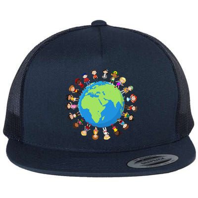 Earth Day Children Around The World Environ Talist Long Sleeve Flat Bill Trucker Hat