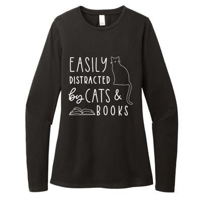 Easily Distracted Cats And Books Funny Gift For Cat Lovers Meaningful Gift Womens CVC Long Sleeve Shirt