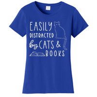 Easily Distracted Cats And Books Funny Gift For Cat Lovers Meaningful Gift Women's T-Shirt