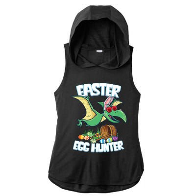 Easter Dinosaur Cute Gift Egg Hunter Bunny Ears Pterodactyl Funny Gift Ladies PosiCharge Tri-Blend Wicking Draft Hoodie Tank