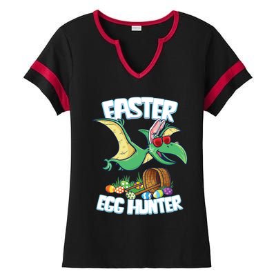 Easter Dinosaur Cute Gift Egg Hunter Bunny Ears Pterodactyl Funny Gift Ladies Halftime Notch Neck Tee