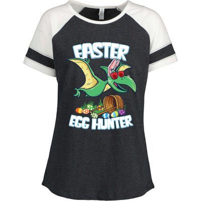 Easter Dinosaur Cute Gift Egg Hunter Bunny Ears Pterodactyl Funny Gift Enza Ladies Jersey Colorblock Tee