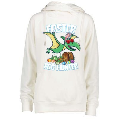 Easter Dinosaur Cute Gift Egg Hunter Bunny Ears Pterodactyl Funny Gift Womens Funnel Neck Pullover Hood