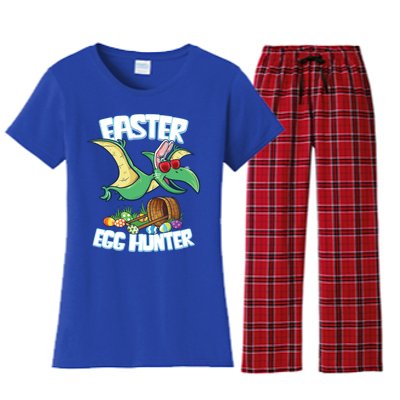 Easter Dinosaur Cute Gift Egg Hunter Bunny Ears Pterodactyl Funny Gift Women's Flannel Pajama Set