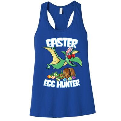 Easter Dinosaur Cute Gift Egg Hunter Bunny Ears Pterodactyl Funny Gift Women's Racerback Tank