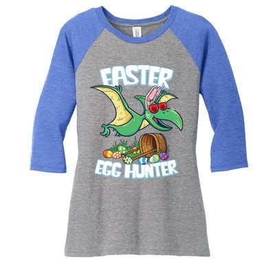 Easter Dinosaur Cute Gift Egg Hunter Bunny Ears Pterodactyl Funny Gift Women's Tri-Blend 3/4-Sleeve Raglan Shirt