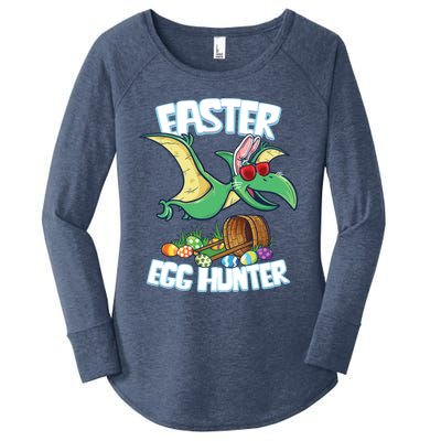 Easter Dinosaur Cute Gift Egg Hunter Bunny Ears Pterodactyl Funny Gift Women's Perfect Tri Tunic Long Sleeve Shirt