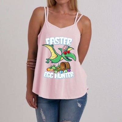 Easter Dinosaur Cute Gift Egg Hunter Bunny Ears Pterodactyl Funny Gift Women's Strappy Tank