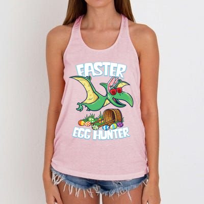 Easter Dinosaur Cute Gift Egg Hunter Bunny Ears Pterodactyl Funny Gift Women's Knotted Racerback Tank