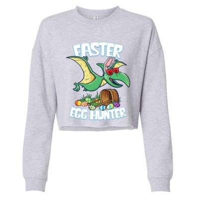 Easter Dinosaur Cute Gift Egg Hunter Bunny Ears Pterodactyl Funny Gift Cropped Pullover Crew