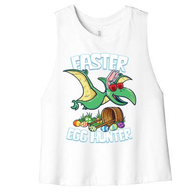 Easter Dinosaur Cute Gift Egg Hunter Bunny Ears Pterodactyl Funny Gift Women's Racerback Cropped Tank