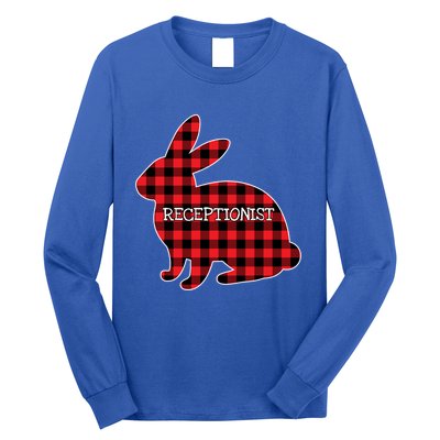 Easter Day Costume Red Plaid Bunny Graphic Receptionist Gift Long Sleeve Shirt