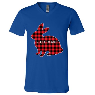 Easter Day Costume Red Plaid Bunny Graphic Receptionist Gift V-Neck T-Shirt