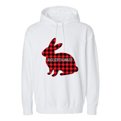 Easter Day Costume Red Plaid Bunny Graphic Receptionist Gift Garment-Dyed Fleece Hoodie