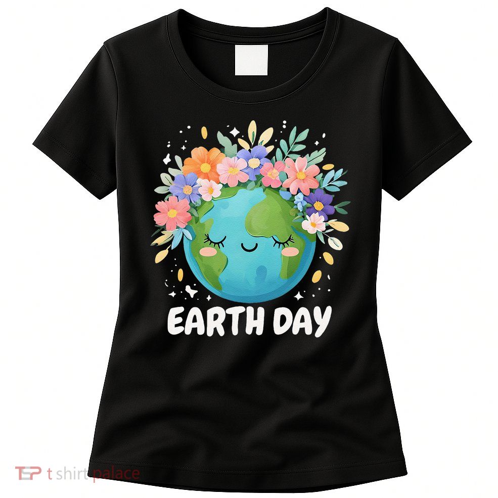 Earth Day Cute  Floral Planet Earth Day 2025 Women's T-Shirt