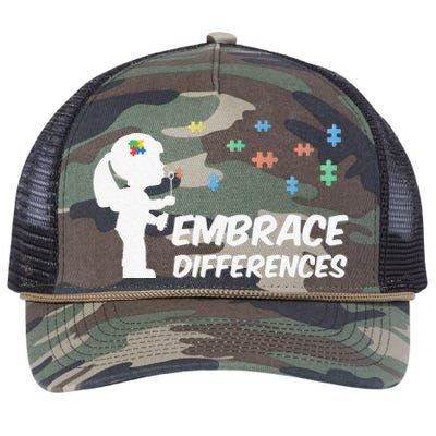 Embrace Differences Cute Gift Autism Awareness Retro Rope Trucker Hat Cap