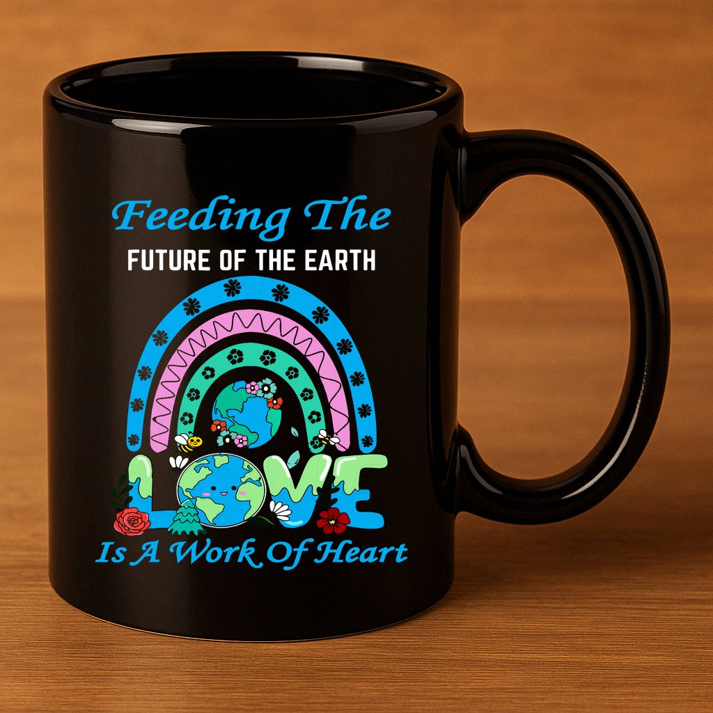 Earth Day Chef Lunch Lady Feeding Is A Work Of Heart 11oz C Handle Ceramic Mug