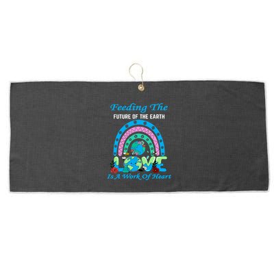 Earth Day Chef Lunch Lady Feeding Is A Work Of Heart Large Microfiber Waffle Golf Towel