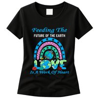 Earth Day Chef Lunch Lady Feeding Is A Work Of Heart Womens T-Shirt