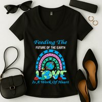 Earth Day Chef Lunch Lady Feeding Is A Work Of Heart Women's V-Neck T-Shirt