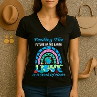 Earth Day Chef Lunch Lady Feeding Is A Work Of Heart Women's V-Neck T-Shirt