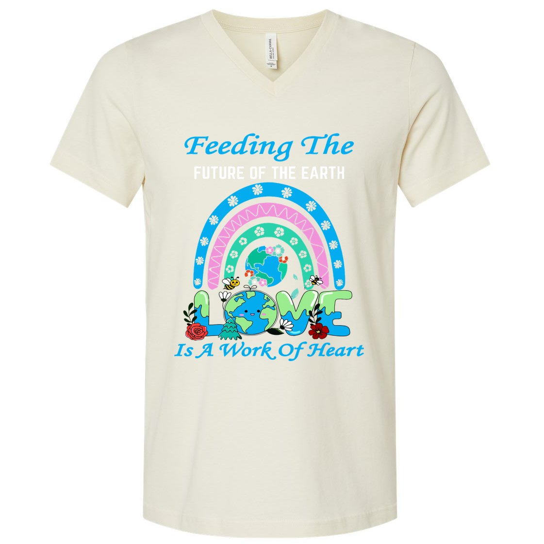Earth Day Chef Lunch Lady Feeding Is A Work Of Heart V-Neck T-Shirt