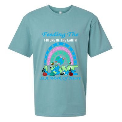 Earth Day Chef Lunch Lady Feeding Is A Work Of Heart Sueded Cloud Jersey T-Shirt