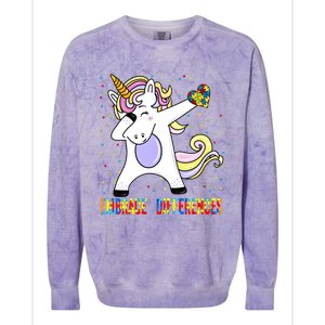 Embrace Differences Dabbing Unicorn Autism Awareness Gift Colorblast Crewneck Sweatshirt