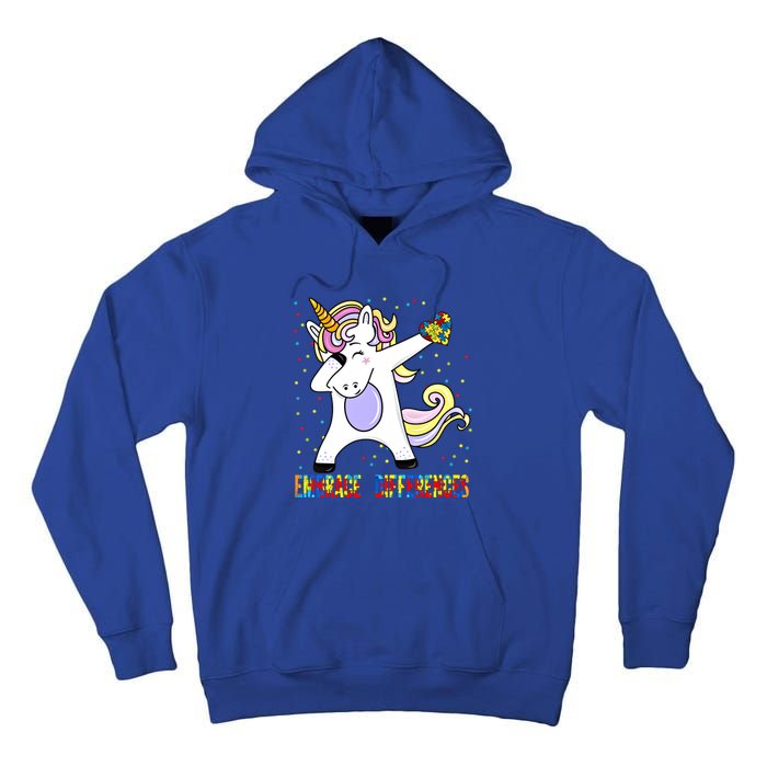 Embrace Differences Dabbing Unicorn Autism Awareness Gift Tall Hoodie