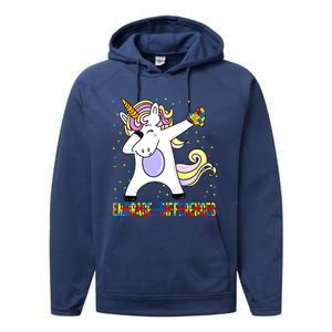 Embrace Differences Dabbing Unicorn Autism Awareness Gift Performance Fleece Hoodie