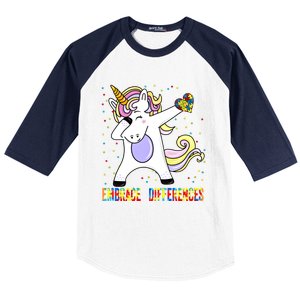 Embrace Differences Dabbing Unicorn Autism Awareness Gift Baseball Sleeve Shirt