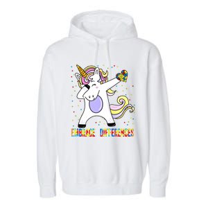 Embrace Differences Dabbing Unicorn Autism Awareness Gift Garment-Dyed Fleece Hoodie