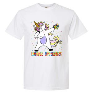 Embrace Differences Dabbing Unicorn Autism Awareness Gift Garment-Dyed Heavyweight T-Shirt