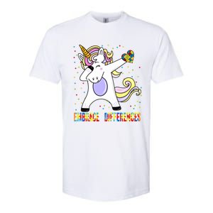 Embrace Differences Dabbing Unicorn Autism Awareness Gift Softstyle CVC T-Shirt