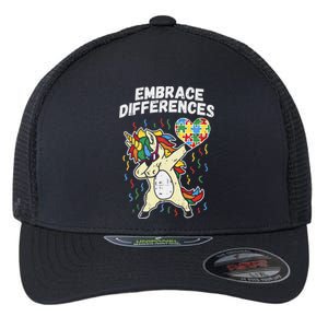 Embrace Differences Dabbing Unicorn Gift Autism Awareness Funny Gift Flexfit Unipanel Trucker Cap