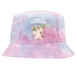 Embrace Differences Dabbing Unicorn Gift Autism Awareness Funny Gift Tie-Dyed Bucket Hat