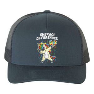 Embrace Differences Dabbing Unicorn Gift Autism Awareness Funny Gift Yupoong Adult 5-Panel Trucker Hat