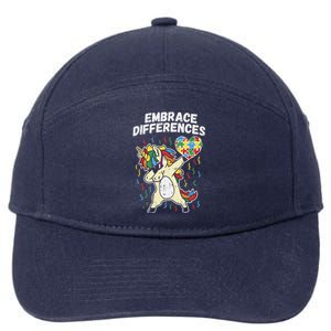 Embrace Differences Dabbing Unicorn Gift Autism Awareness Funny Gift 7-Panel Snapback Hat