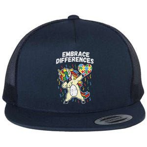 Embrace Differences Dabbing Unicorn Gift Autism Awareness Funny Gift Flat Bill Trucker Hat